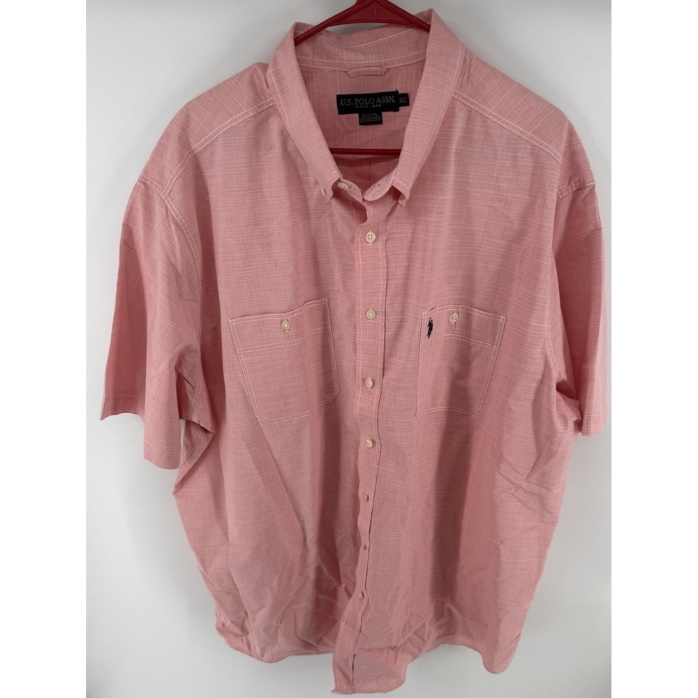US Polo Assn Shirt Men 2XLT Button Up Short Sleeve Embroidered Pocket Pink
